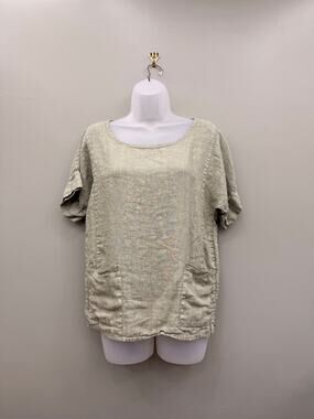 Francesca Bettini 100% Linen Sage Green Pocket Top Made Italy M
